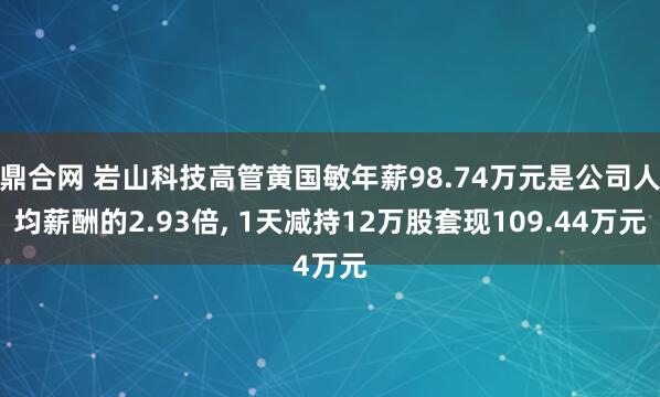 鼎合网 岩山科技高管黄国敏年薪98.74万元是公司人均薪酬的2.93倍, 1天减持12万股套现109.44万元